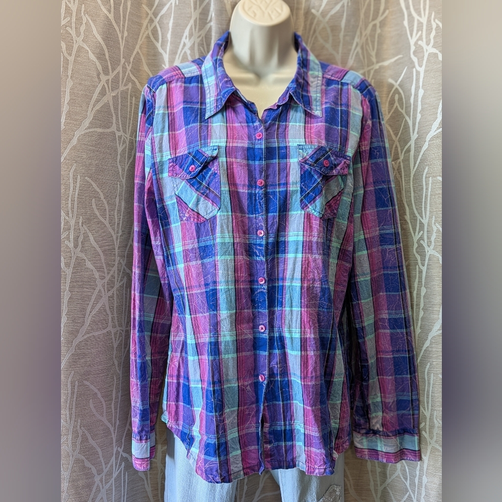 LEI Purple and Blue Plaid Shirt
